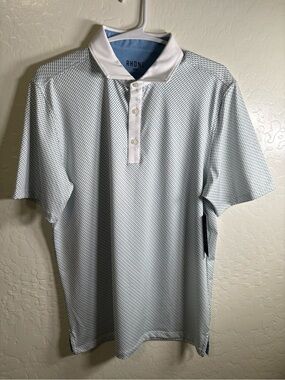 MensNWT Rhone Golf Sport Polo Shirt Small S Tidal Green Wavy Stripe UPF 50+
